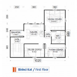 Krizantem Çift Katlı Prefabrik Ev 140m² Krizantem Çift Katlı Prefabrik Ev 140m²
