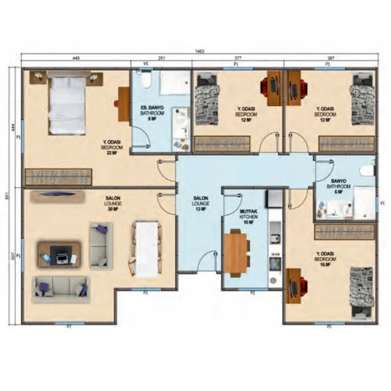 Karanfil Tek Katlı Prefabrik Ev 129m² Karanfil Tek Katlı Prefabrik Ev 129m²