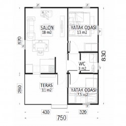 Leylak Tek Katlı Prefabrik Ev 62m² Leylak Tek Katlı Prefabrik Ev 62m²