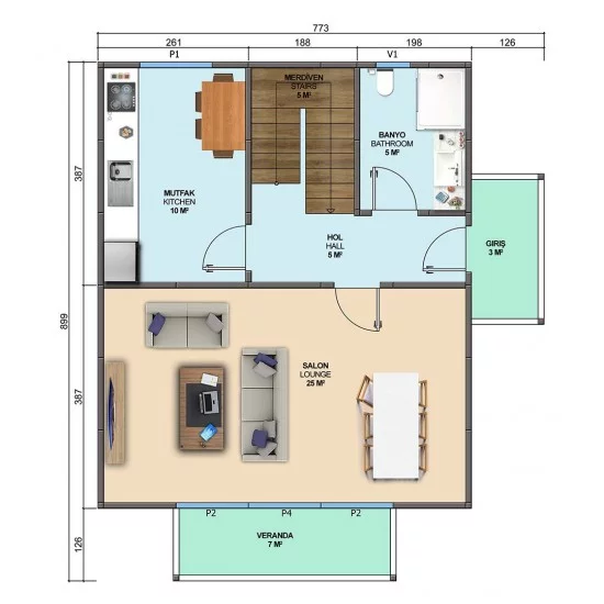Lavanta Çift Katlı Prefabrik Ev 117m² Lavanta Çift Katlı Prefabrik Ev 117m²