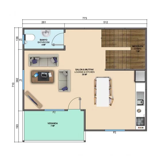 Sümbül Çift Katlı Prefabrik Ev 106m² Sümbül Çift Katlı Prefabrik Ev 106m²