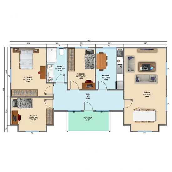 Gelincik Tek Katlı Prefabrik Ev 100m² Gelincik Tek Katlı Prefabrik Ev 100m²