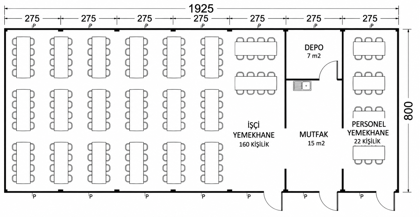 İşçi Yemekhanesi Konteyner 154 m²