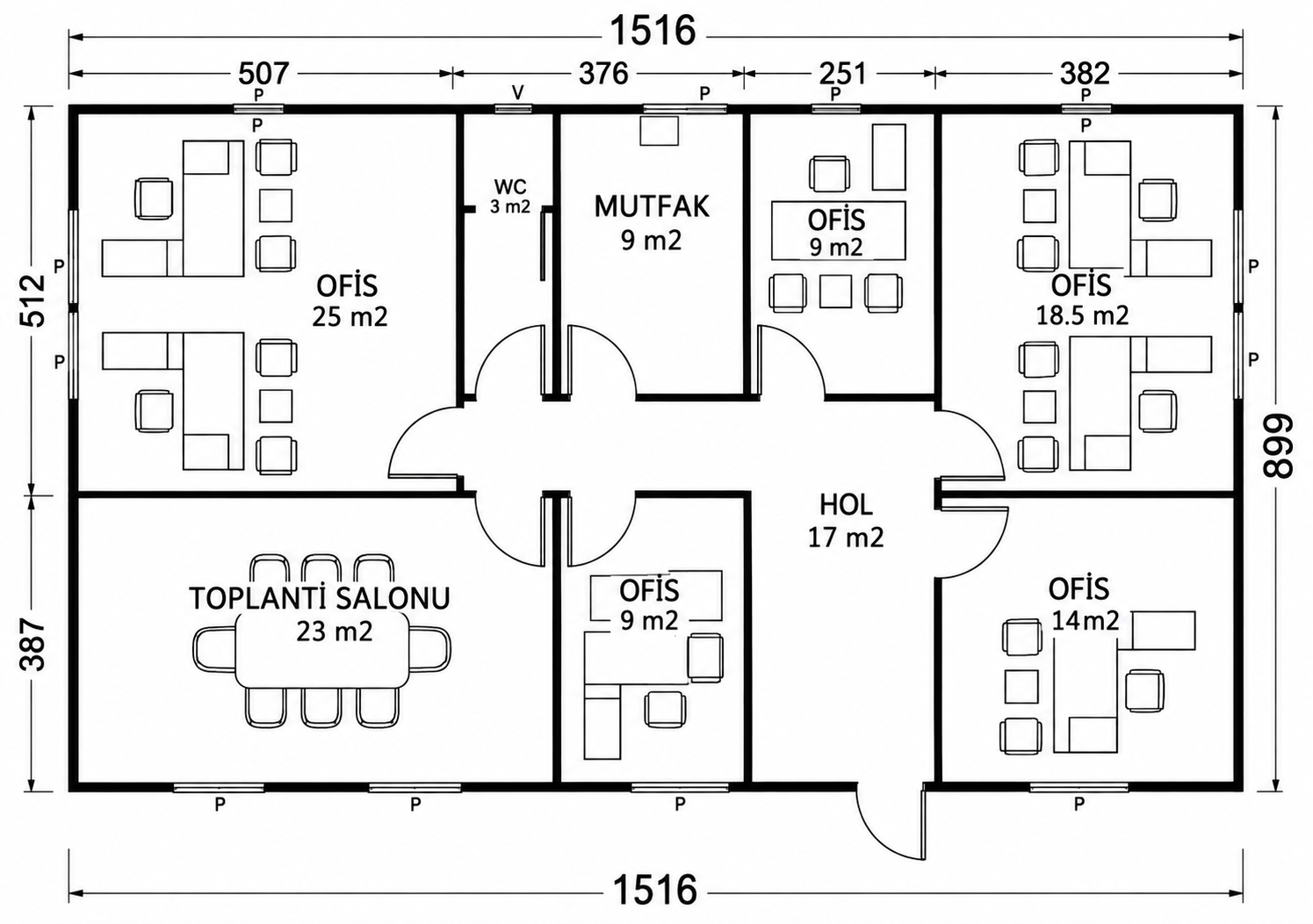 مبنى مكاتب مسبق الصنع 136 m²