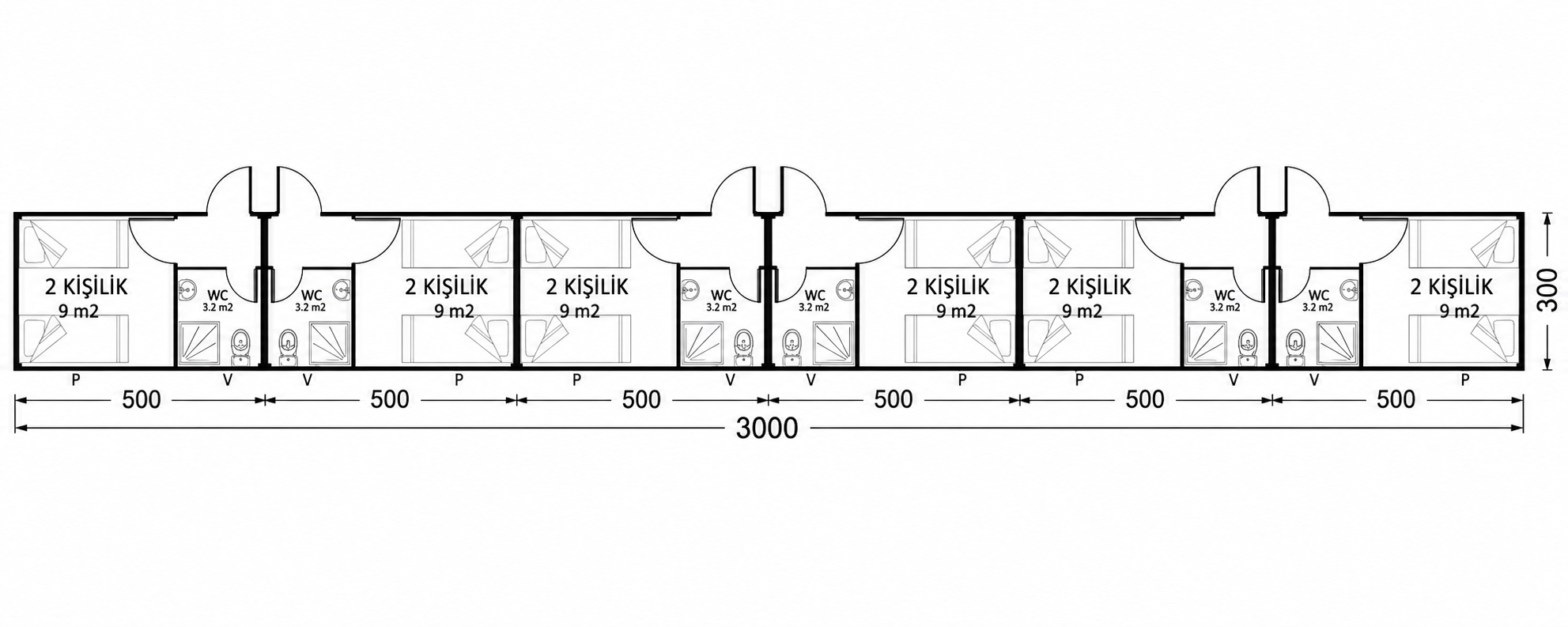 Personel Yatakhanesi Konteyner 90 m²