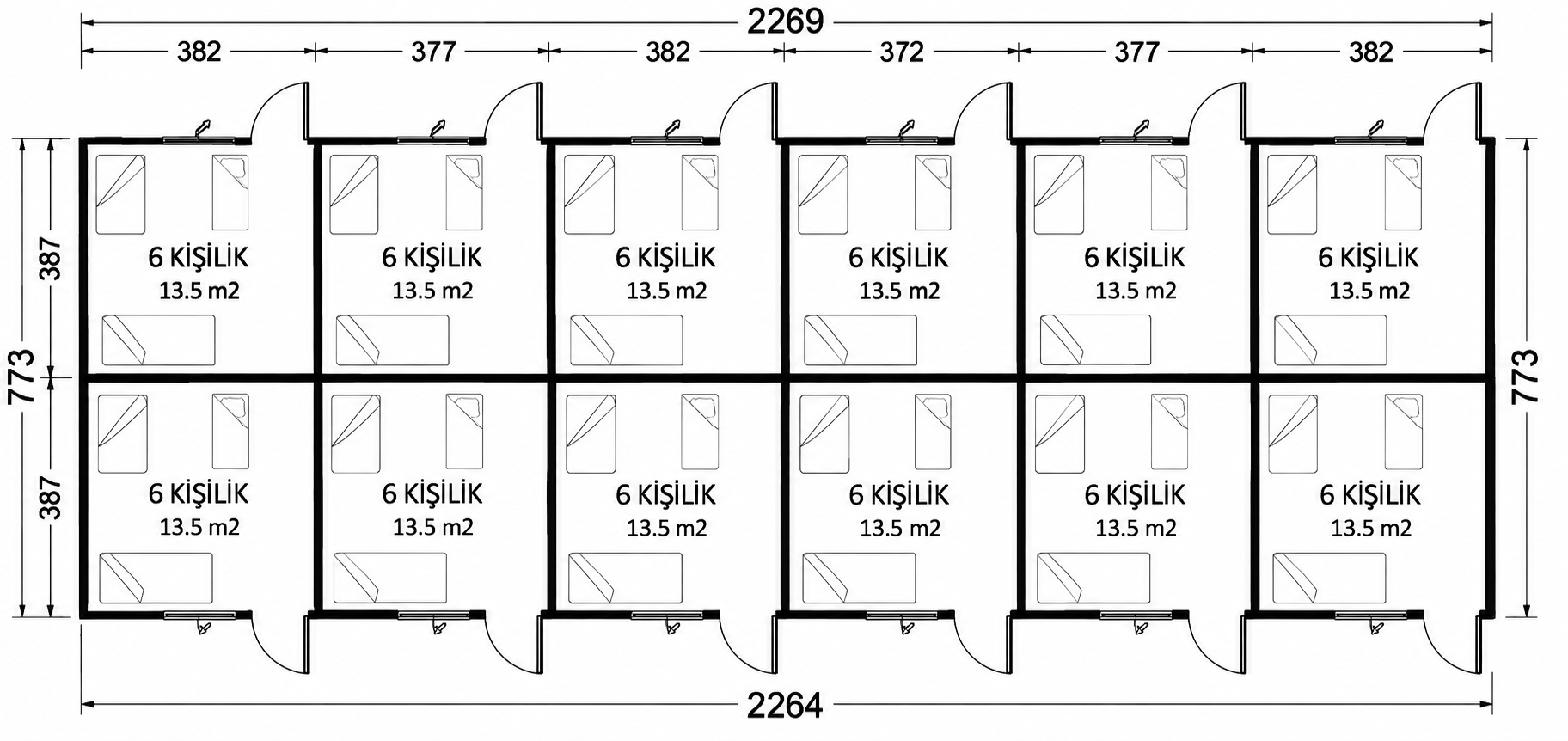 Prefabrik İşçi Yatakhanesi 173 m²