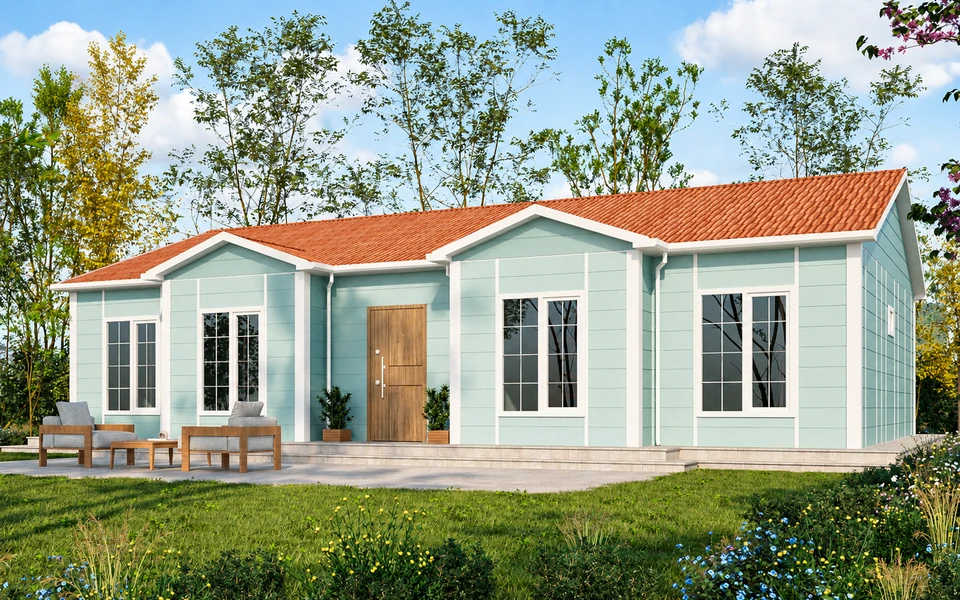 Ortanca Tek Katlı Prefabrik Ev 107m² — Yapı görünümü